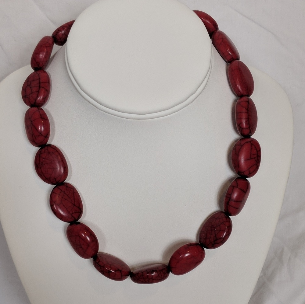 Chaps red "stone" beaded necklace
